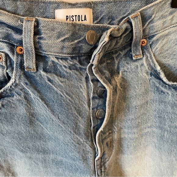 Pistola High Rise Distressed Straight Leg ankle cut Button Fly Jeans Size 28 - Picture 3 of 6